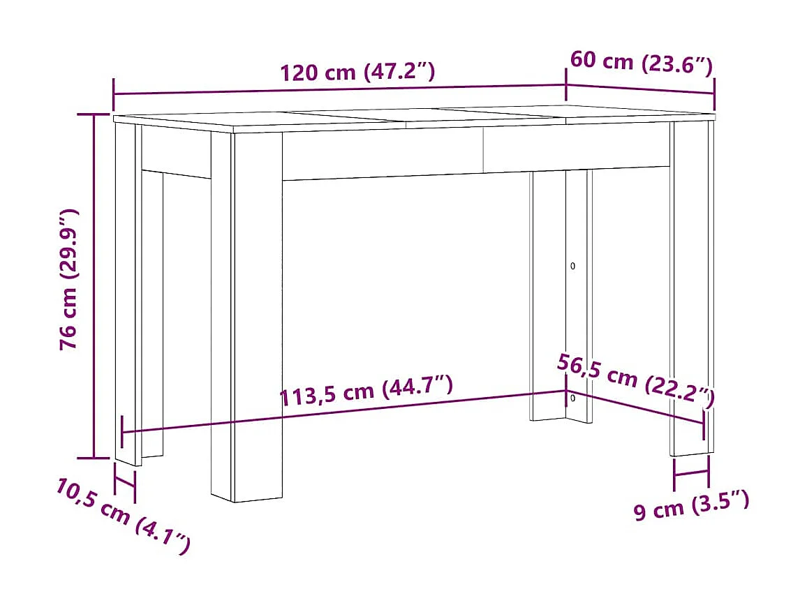 Table à manger vieux bois 120x60x76 cm bois d'ingénierie