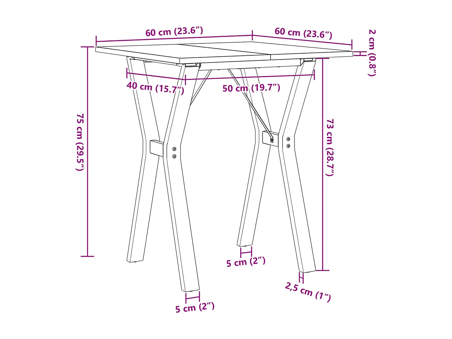 Mesa de comedor estructura en Y 60x60x75 cm madera maciza de pino acero