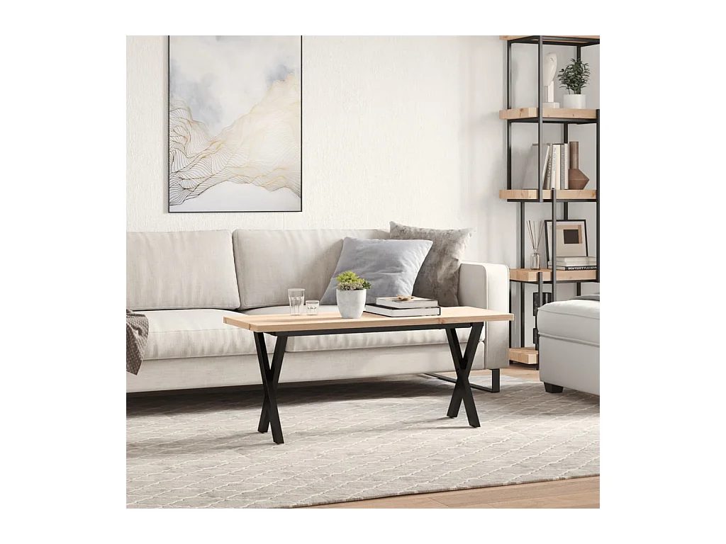 Table basse cadre en X 110x40x45,5 cm bois de pin massif acier