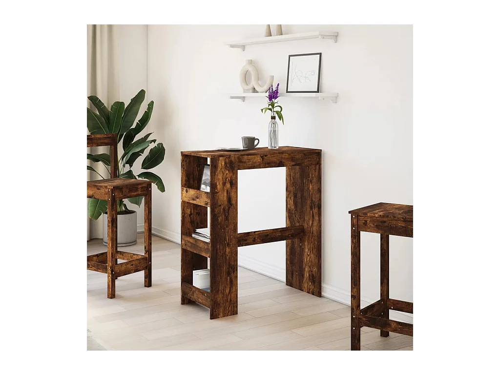 Table de bar avec étagères chêne fumé bois d'ingénierie