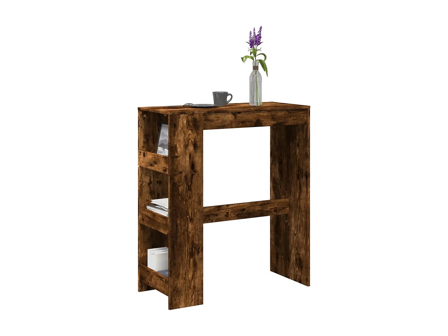 Mesa de bar con estantes de madera de ingeniería de roble ahumado