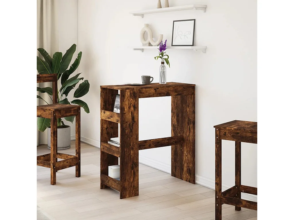 Mesa de bar con estantes de madera de ingeniería de roble ahumado