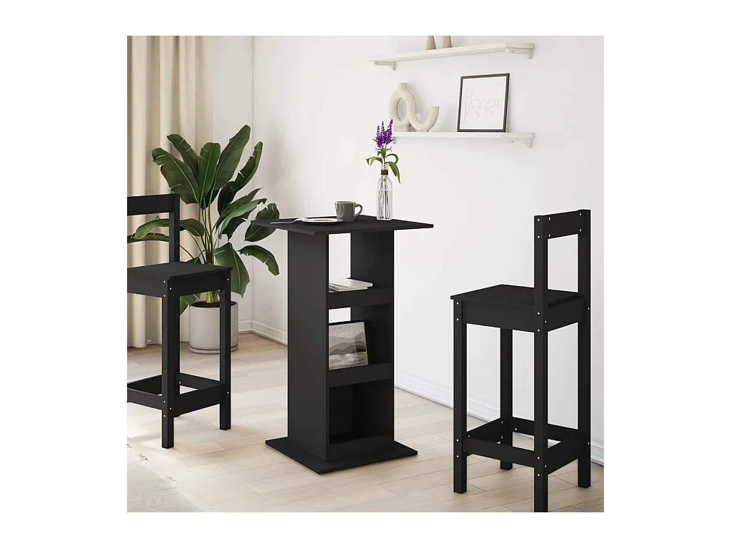 Table de bar avec rangement noir 60x60x102 cm bois d’ingénierie