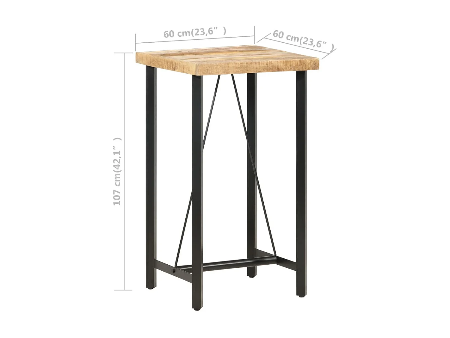 Mesa de bar 60x60x107 cm Madera de mango en bruto