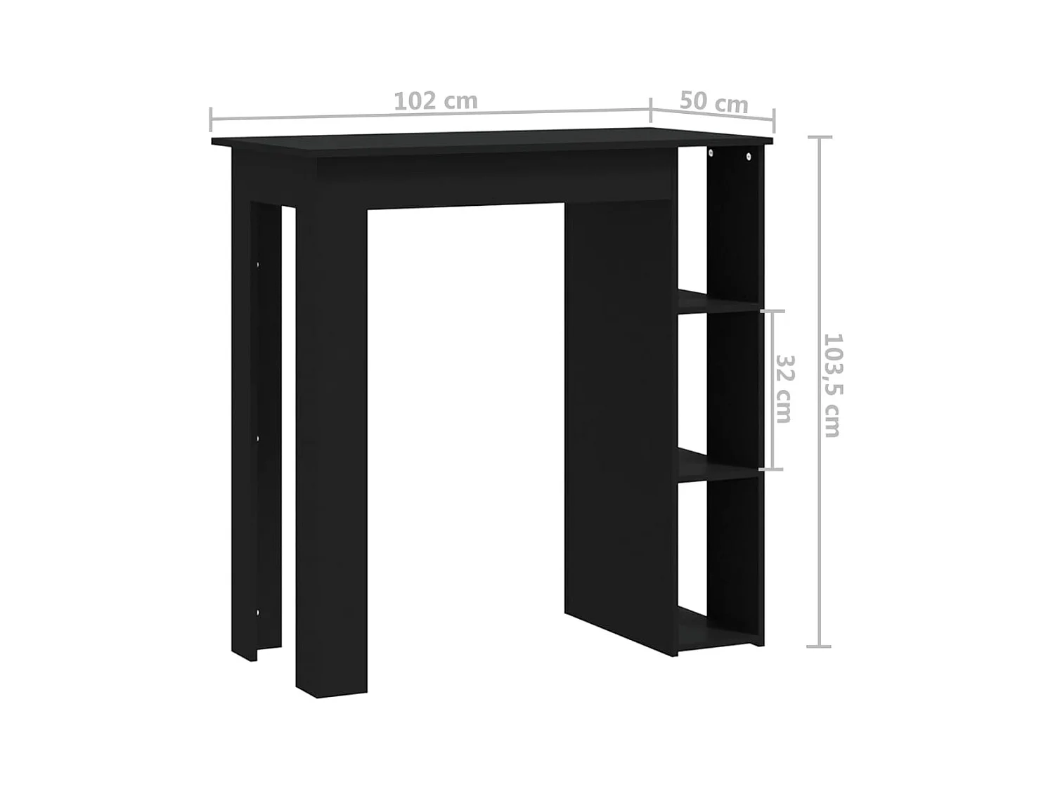 Table de bar avec étagère Noir 102x50x103,5cm Bois d'ingénierie