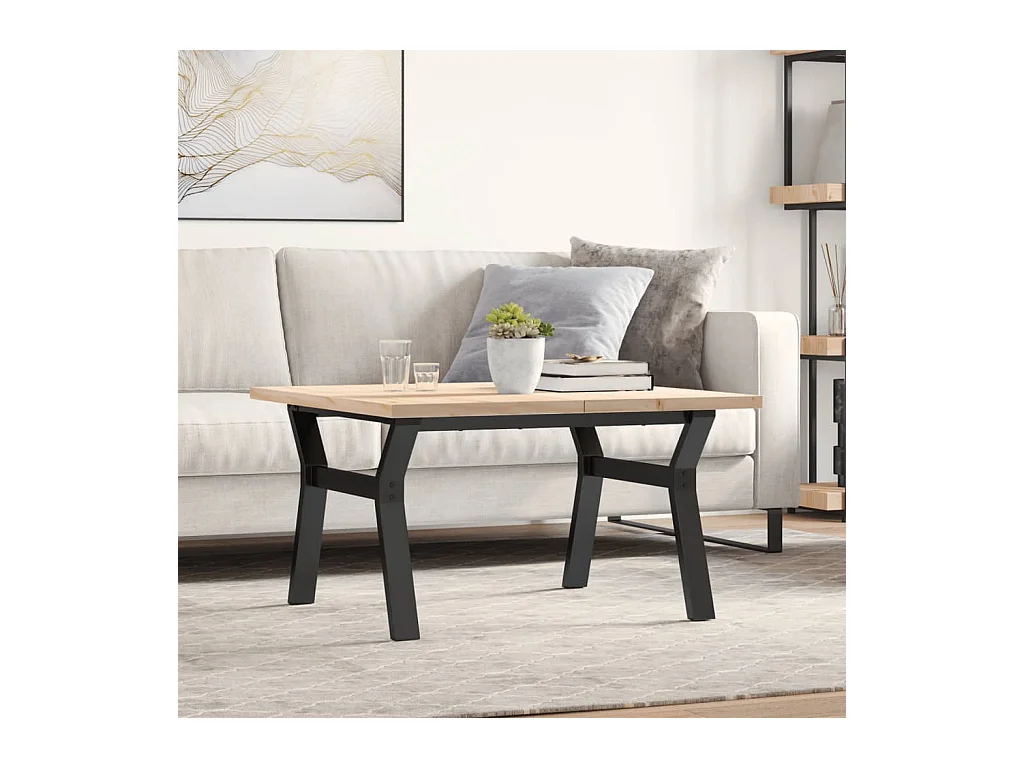 Table basse cadre en Y 80x80x45,5cm bois de pin massif et acier