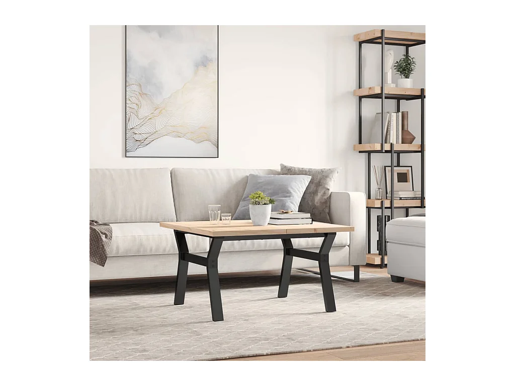 Table basse cadre en Y 80x80x45,5cm bois de pin massif et acier