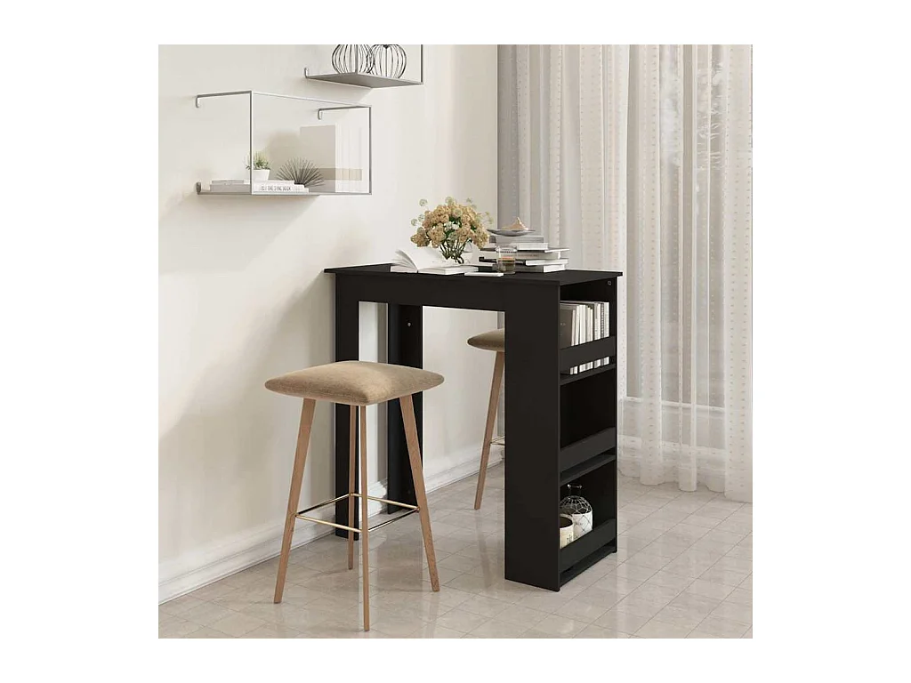 Table de bar et rangement Noir 102x50x103,5cm Bois d'ingénierie