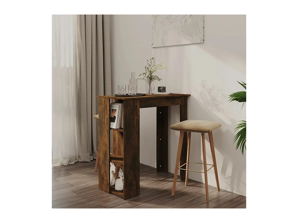 Table de bar avec étagère chêne fumé bois d'ingénierie