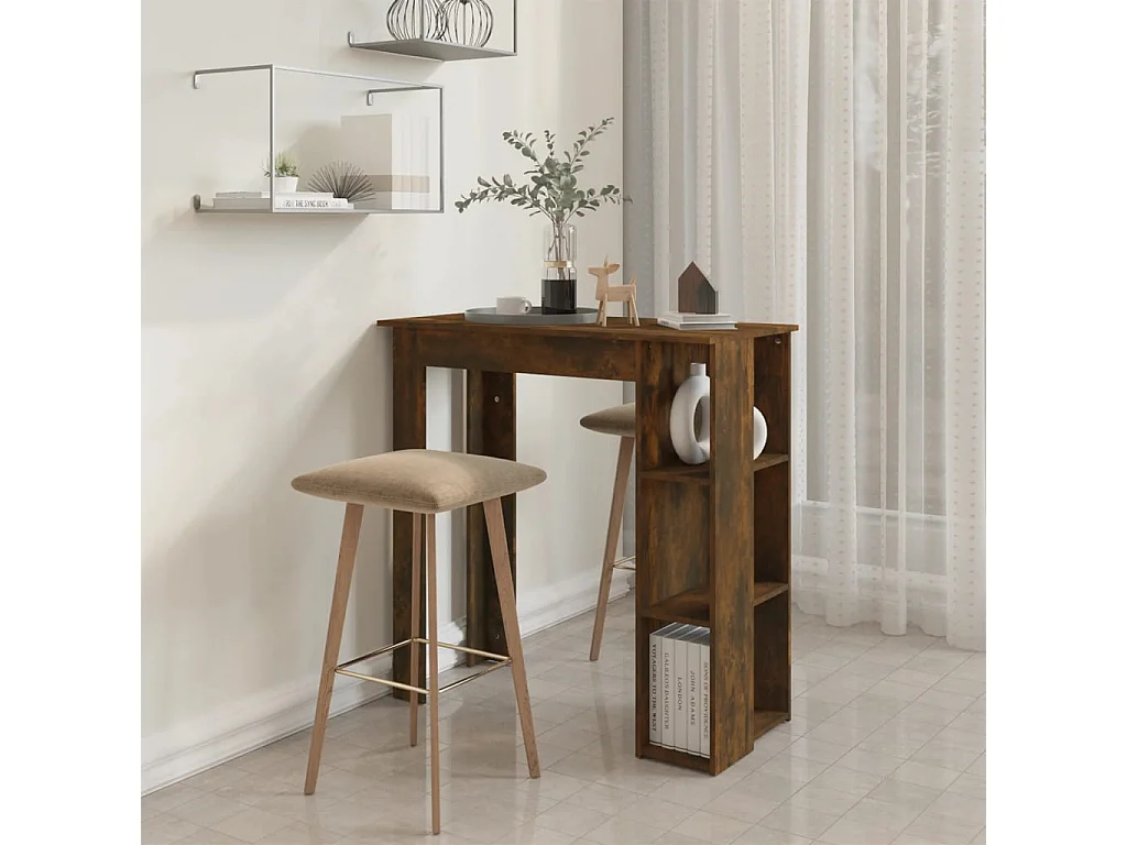 Mesa de bar con estante de madera de ingeniería de roble ahumado