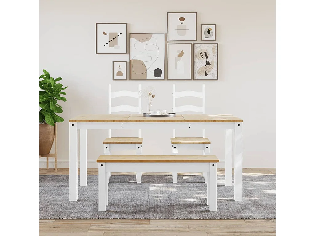 Mesa de comedor Panamá blanca 160x80x75 cm madera maciza de pino