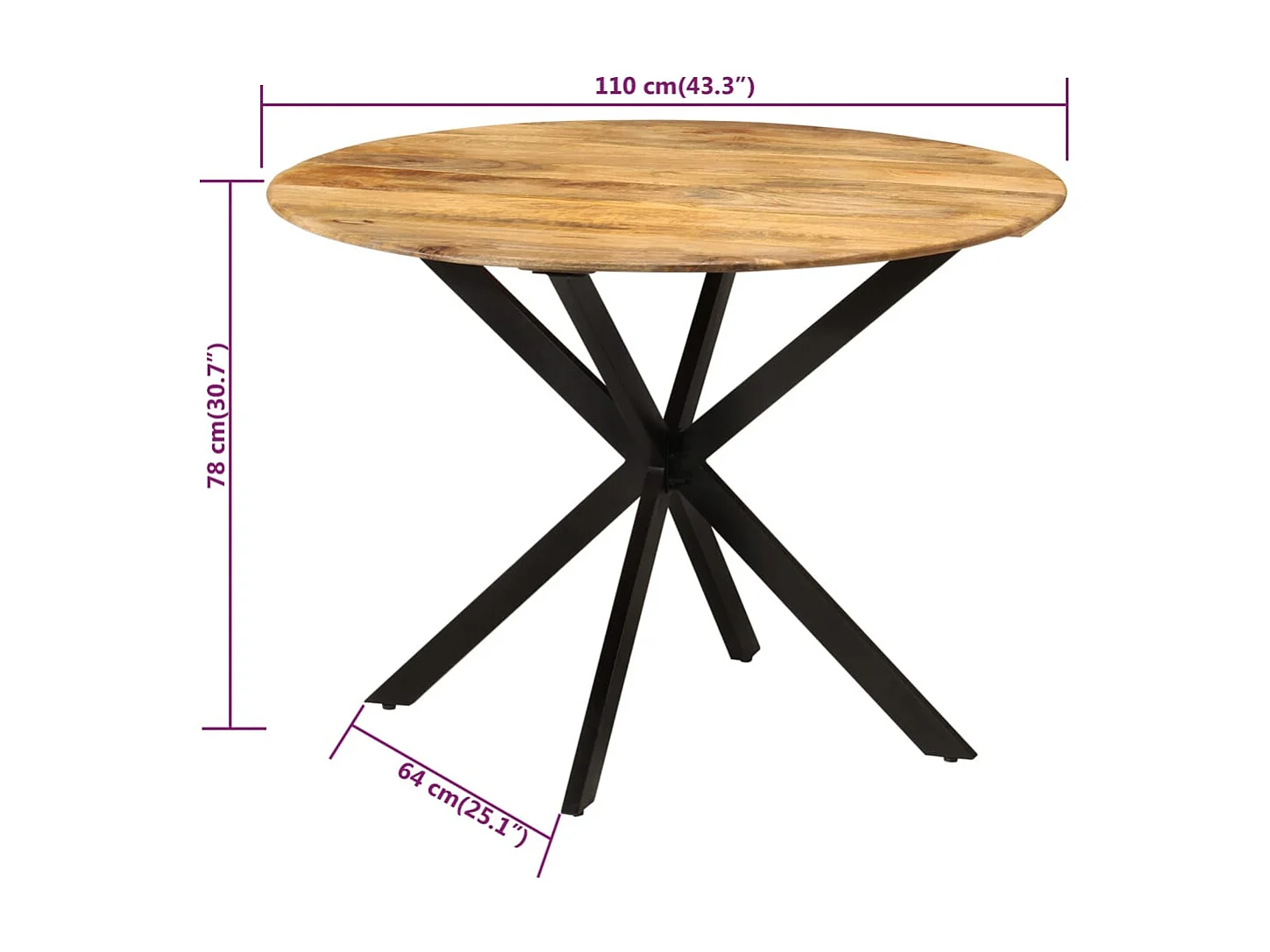 Mesa de comedor Ø110x78 cm Madera maciza de mango y acero