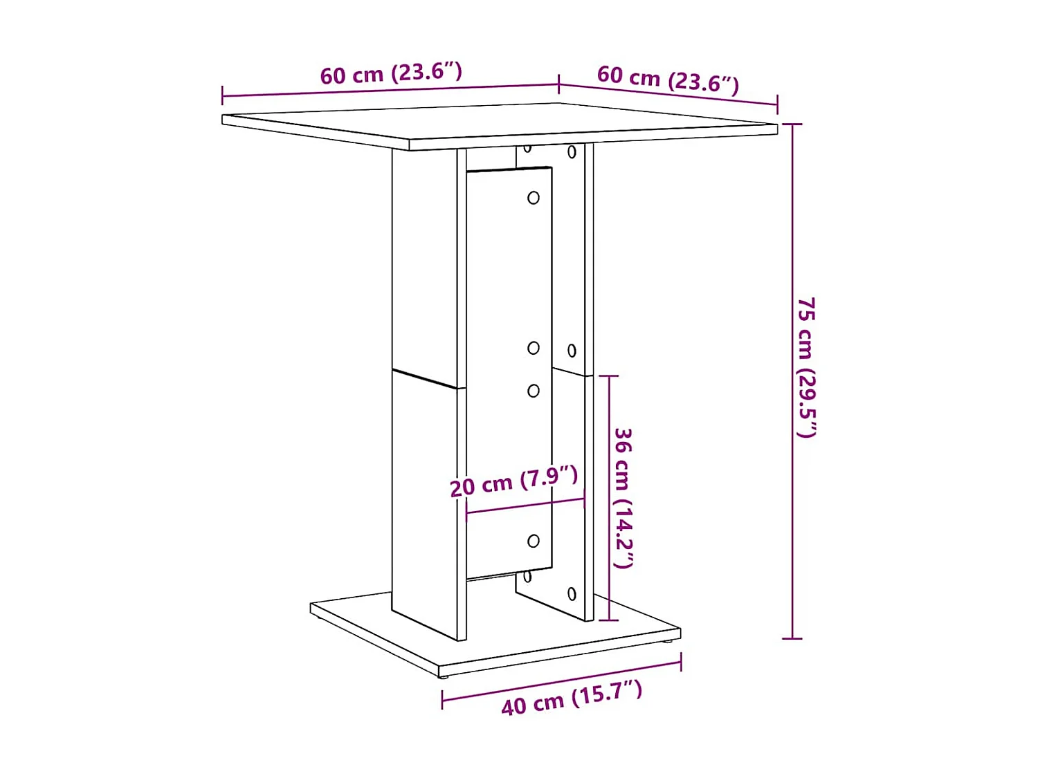 Table de bistro Blanc 60x60x75 cm Bois d'ingénierie