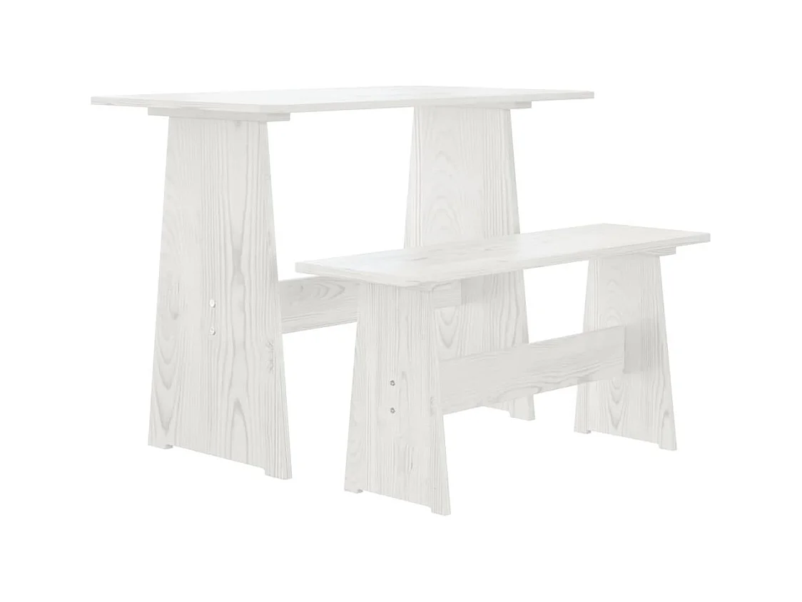 Table à manger avec banc REINE blanc bois de pin solide