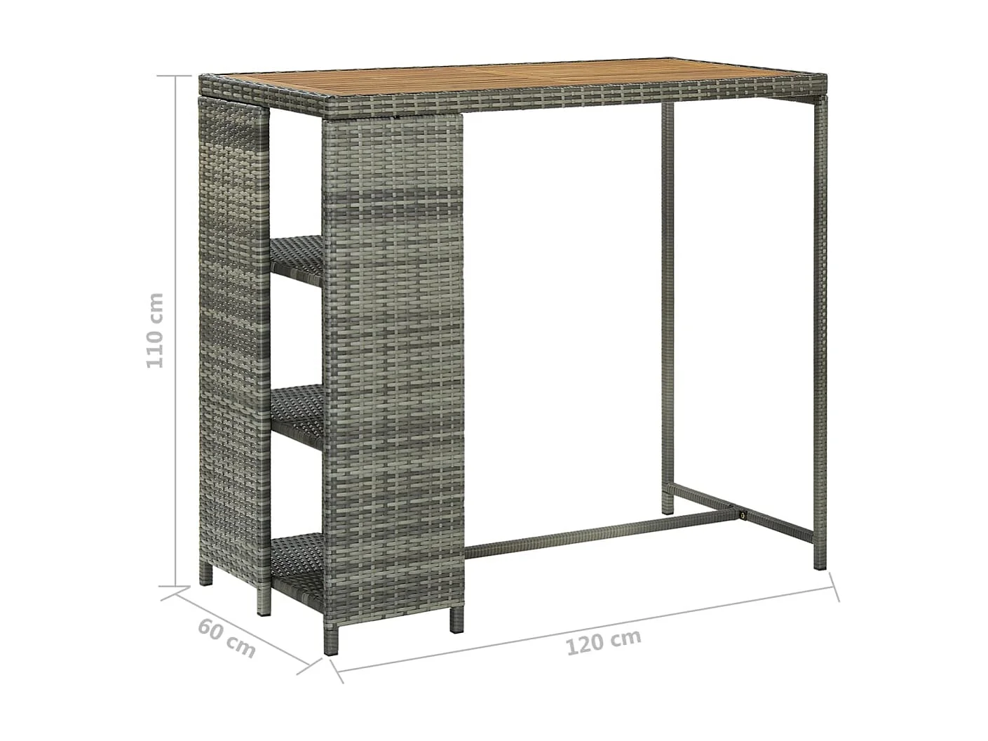 Mesa de bar con almacenaje Gris 120x60x110 cm Mimbre de resina