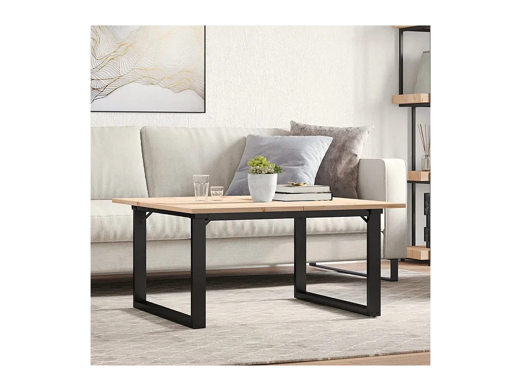 Table basse cadre en O 90x90x45 cm bois de pin massif et acier