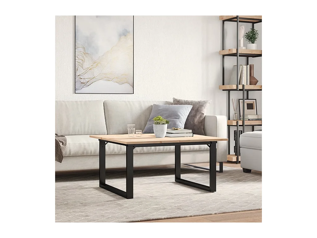 Table basse cadre en O 90x90x45 cm bois de pin massif et acier