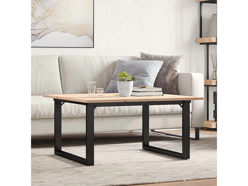 Mesa de centro O-frame 90x90x45 cm madera maciza de pino y acero