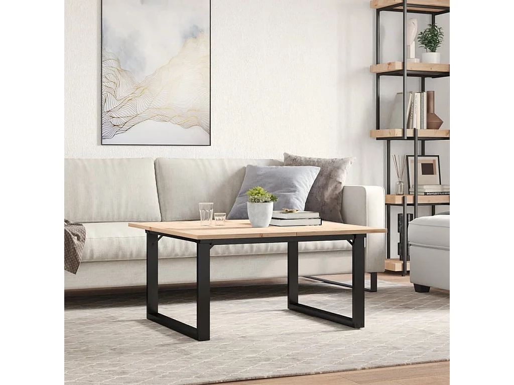 Mesa de centro O-frame 90x90x45 cm madera maciza de pino y acero