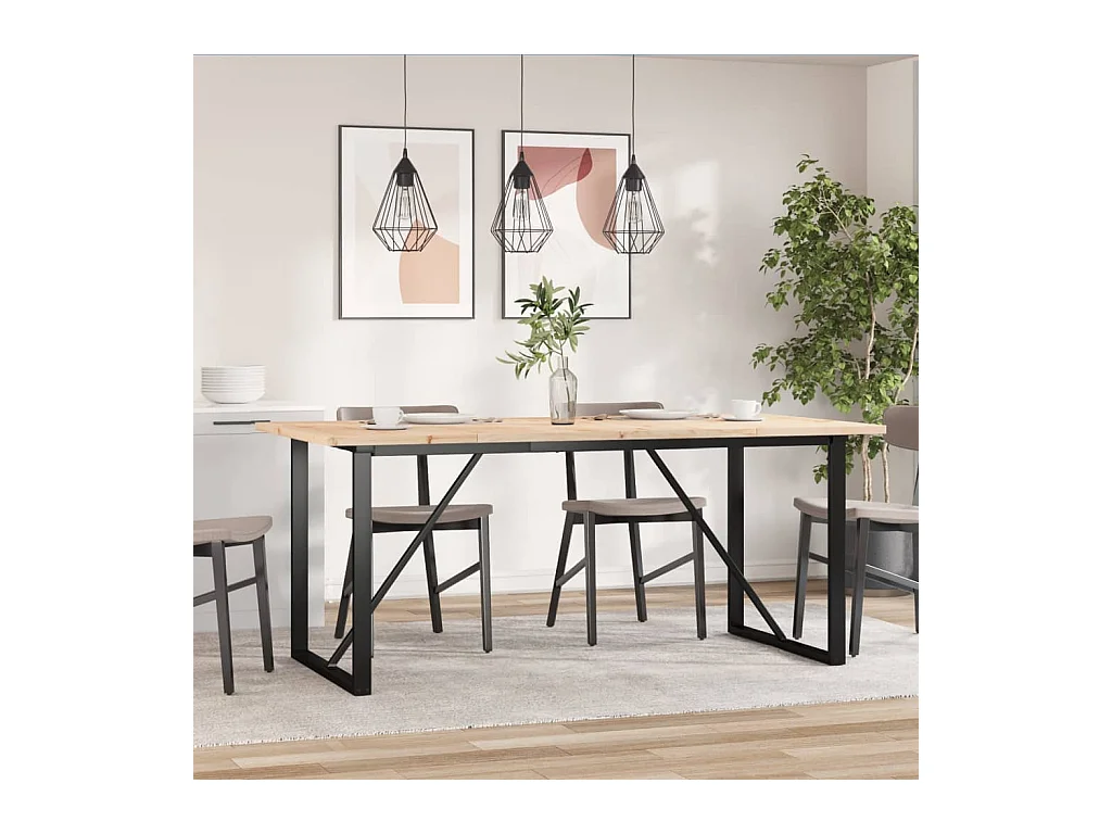 Table à manger cadre en O 180x90x75,5 cm bois pin massif acier