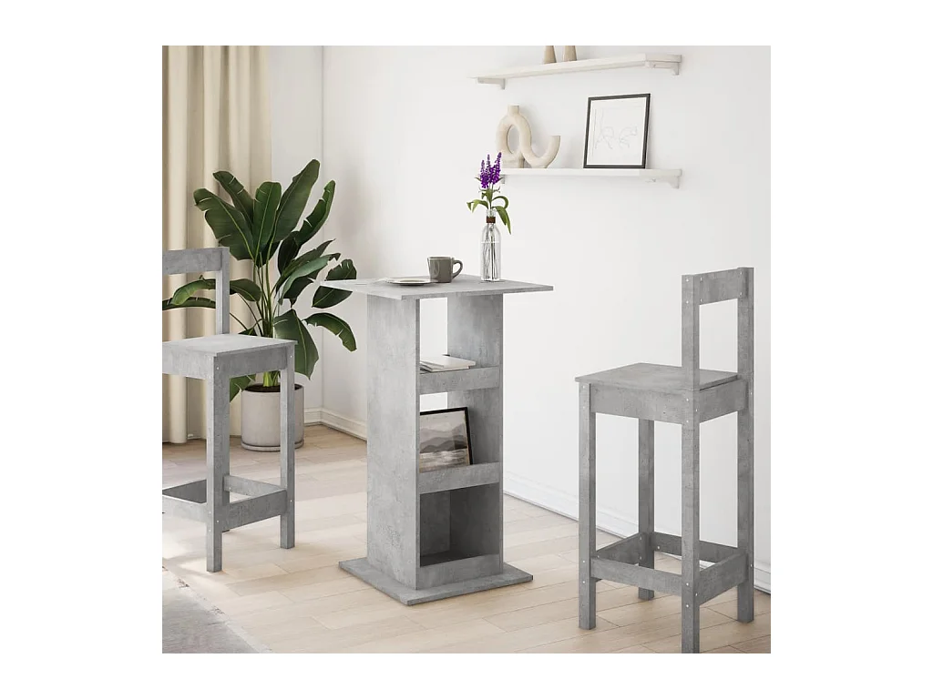 Table de bar avec rangement gris béton bois d'ingénierie