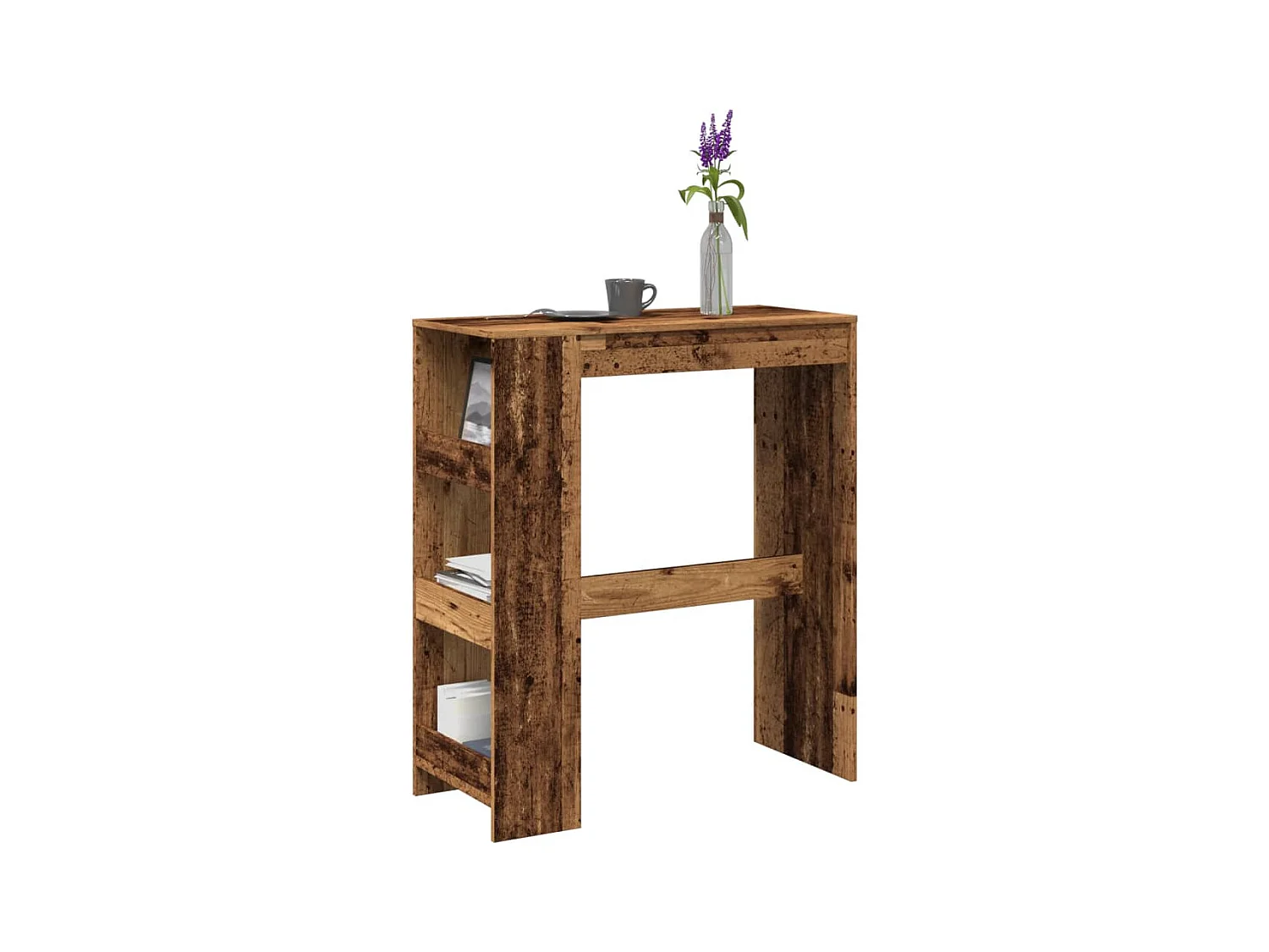 Table de bar avec étagères vieux bois bois d'ingénierie