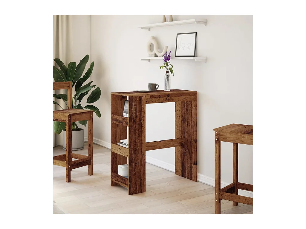 Table de bar avec étagères vieux bois bois d'ingénierie