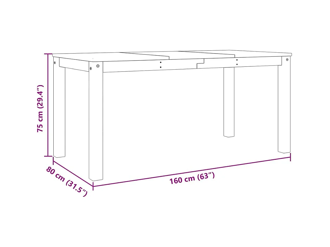 Table à manger Panama gris 160x80x75 cm bois massif de pin