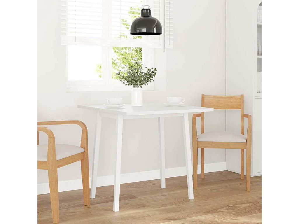 Mesa de comedor de madera maciza blanca y caucho