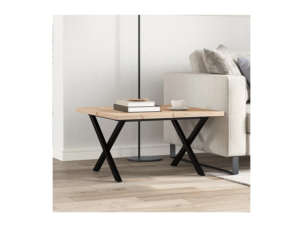 X-frame salontafel 60x60x40,5cm massief grenenhout en staal