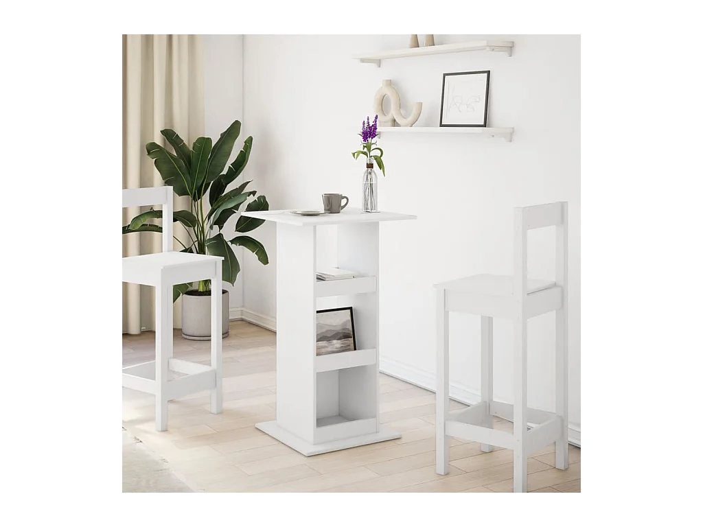Table de bar avec rangement blanc 60x60x102cm bois d’ingénierie