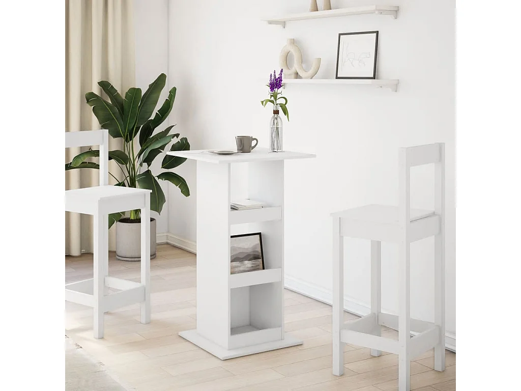 Mesa de bar con almacenaje blanca 60x60x102cm madera de ingeniería