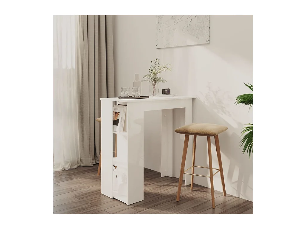 Table de bar et étagère Blanc brillant Bois d'ingénierie
