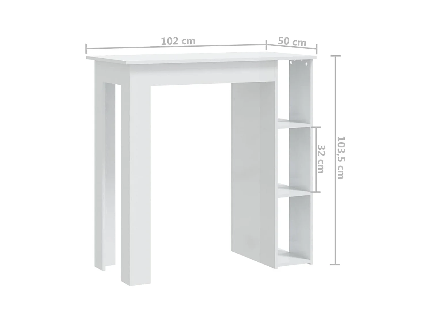 Table de bar et étagère Blanc brillant Bois d'ingénierie