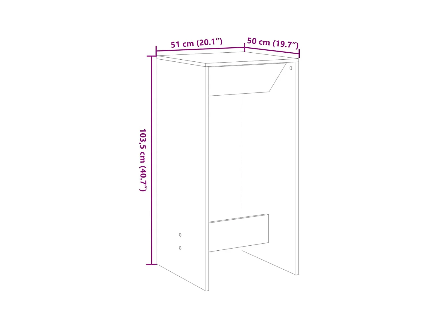 Table de bar chêne artisanal 51x50x103,5 cm bois d'ingénierie