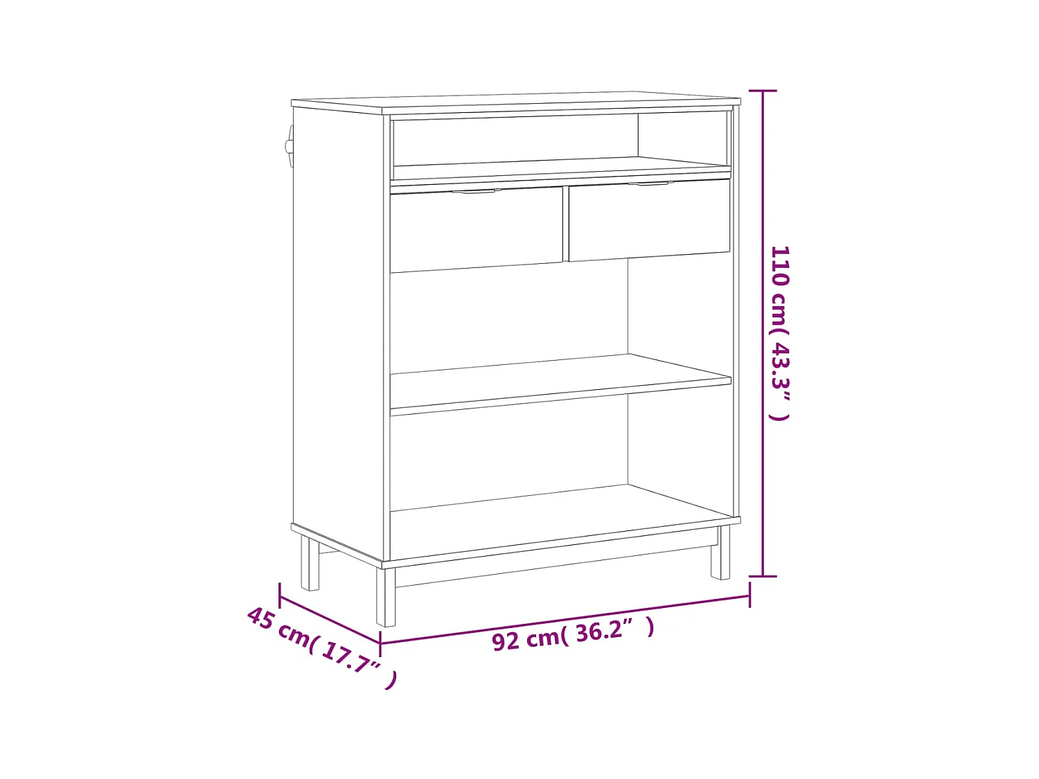 FLAM bartafel 92x45x110 cm massief grenenhout
