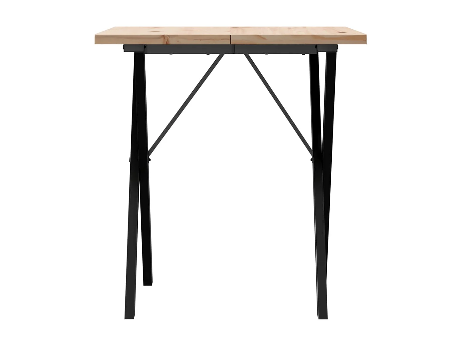 Mesa de comedor con estructura en X de 70x70x75,5 cm, madera maciza de pino y acero.