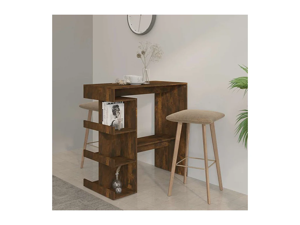 Table de bar et étagère de rangement chêne fumé bois ingénierie