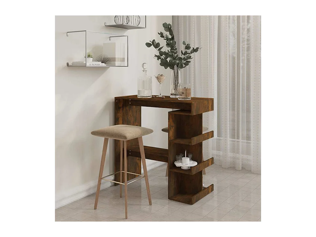 Table de bar et étagère de rangement chêne fumé bois ingénierie