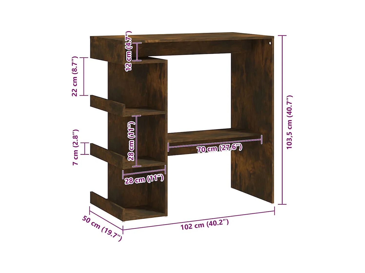 Table de bar et étagère de rangement chêne fumé bois ingénierie