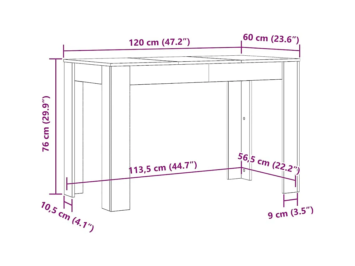 Table de salle à manger Noir 120 x 60 x 76 cm Bois d'ingénierie