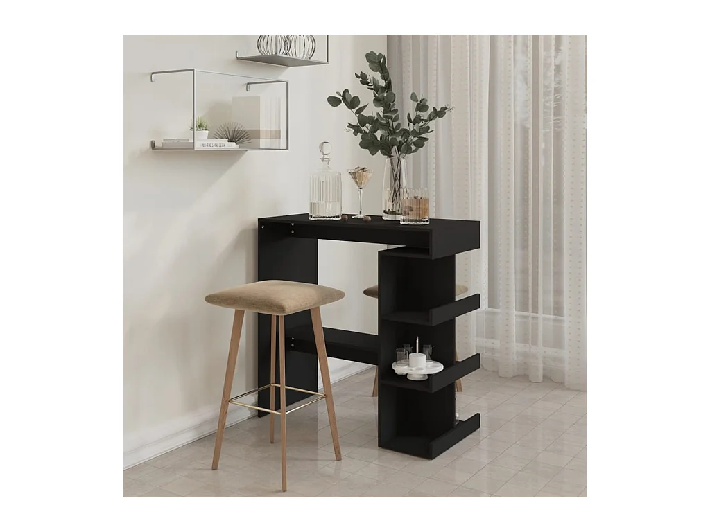 Table de bar avec étagère de rangement Noir Bois d'ingénierie