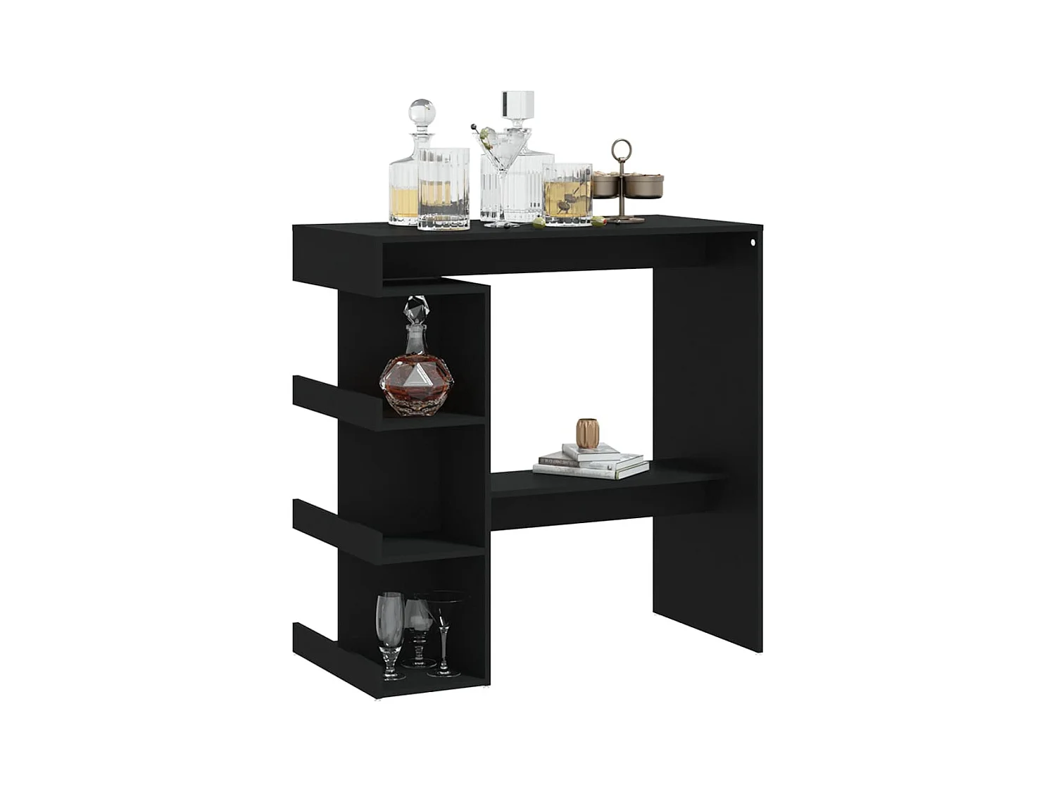 Table de bar avec étagère de rangement Noir Bois d'ingénierie