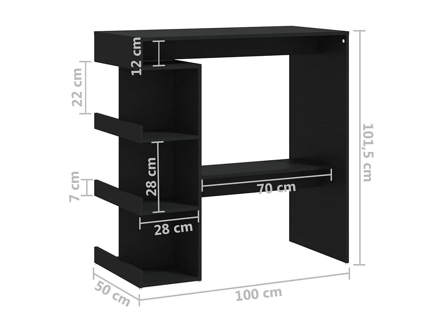 Table de bar avec étagère de rangement Noir Bois d'ingénierie