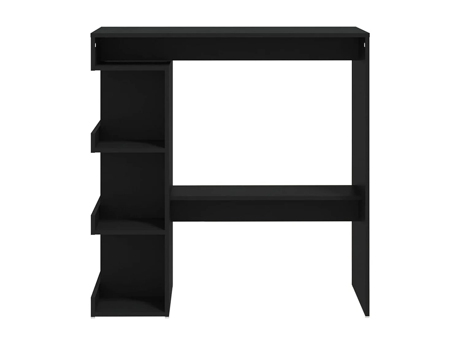 Mesa de bar con estante de almacenamiento de madera de ingeniería negra