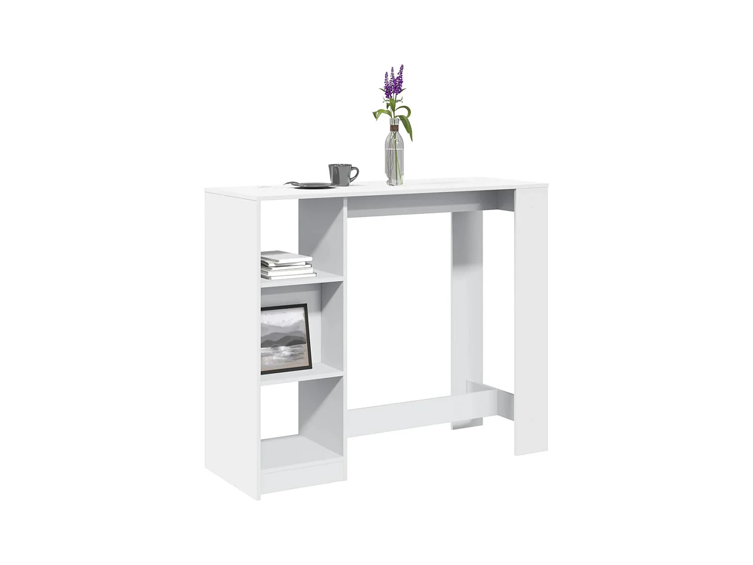 Table de bar et étagère blanc 124x46x103,5 cm bois d'ingénierie