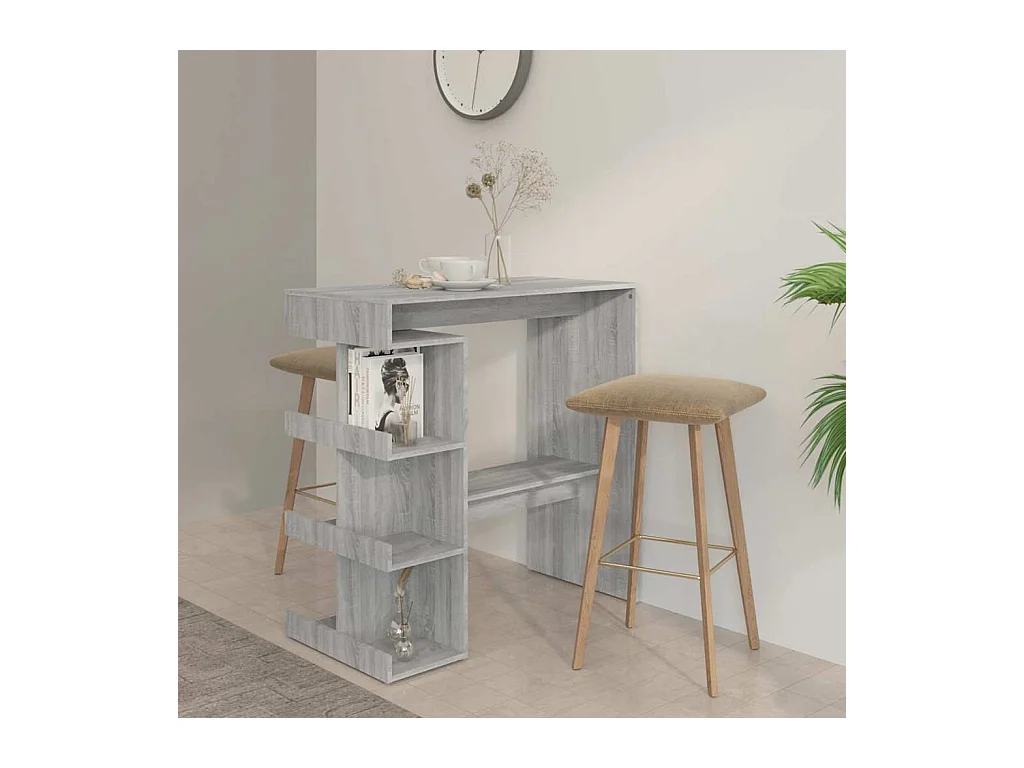Table de bar et étagère de rangement Sonoma gris 100x50x101,5cm