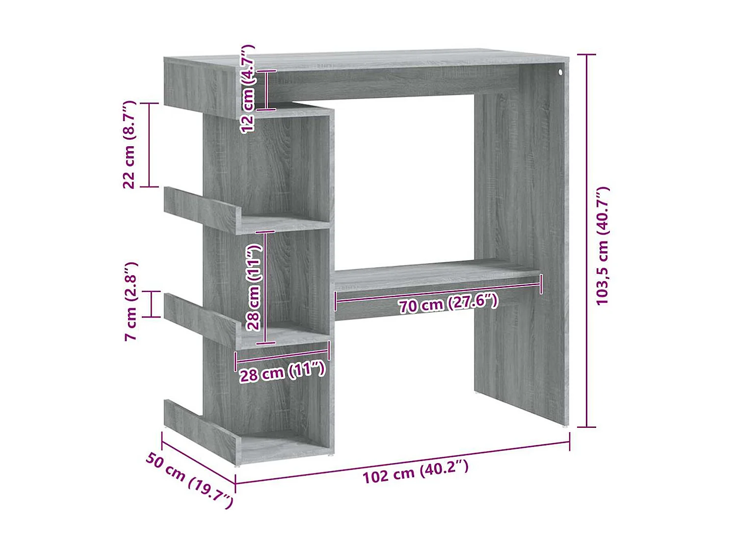 Table de bar et étagère de rangement Sonoma gris 100x50x101,5cm