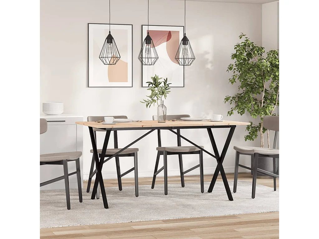 Mesa de comedor con estructura en X 140x80x75 cm madera maciza de pino acero