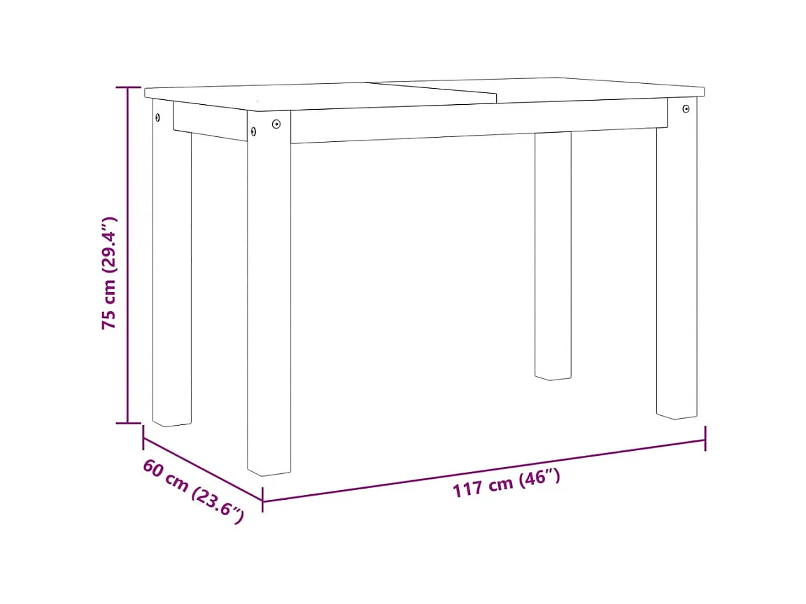 Table à manger Panama blanc 117x60x75 cm bois massif de pin